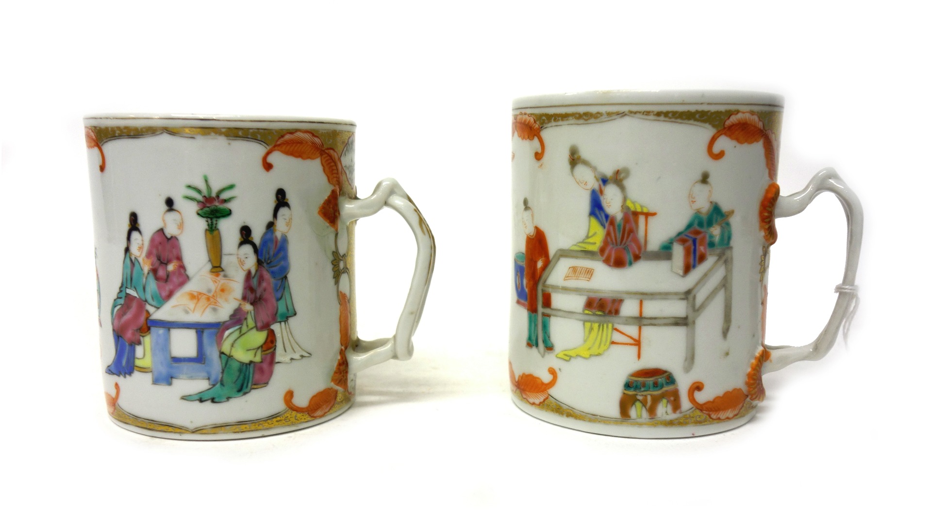 Appraisal: Two Chinese famille-rose graduated cylindrical mugs late th century each