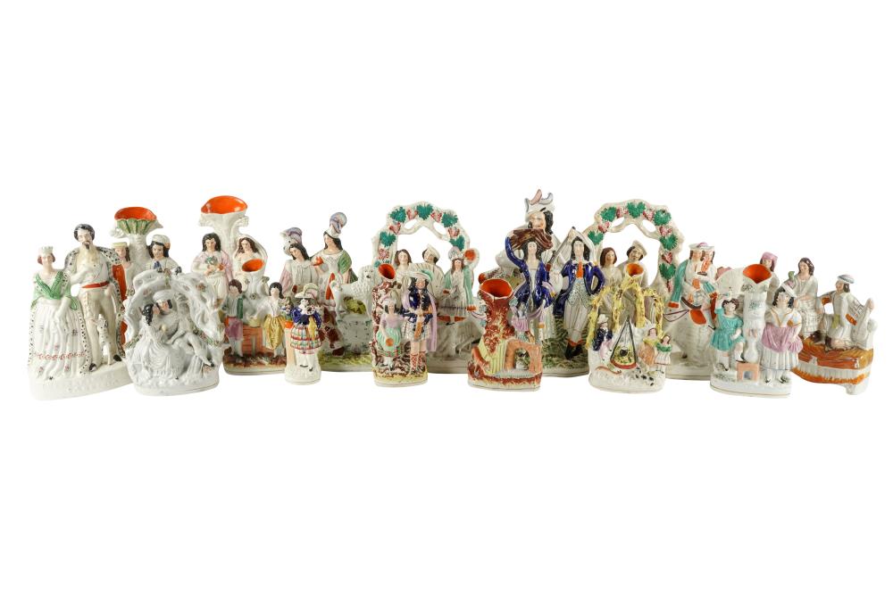 Appraisal: COLLECTION OF STAFFORDSHIRE POTTERY FIGUREScomprising pieces the tallest inches the