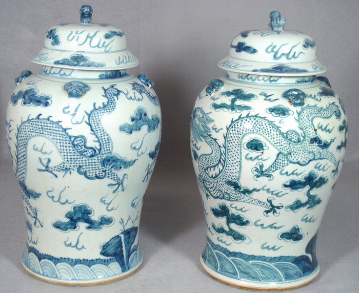 Appraisal: th c pair of Chinese covered jars both have dragon