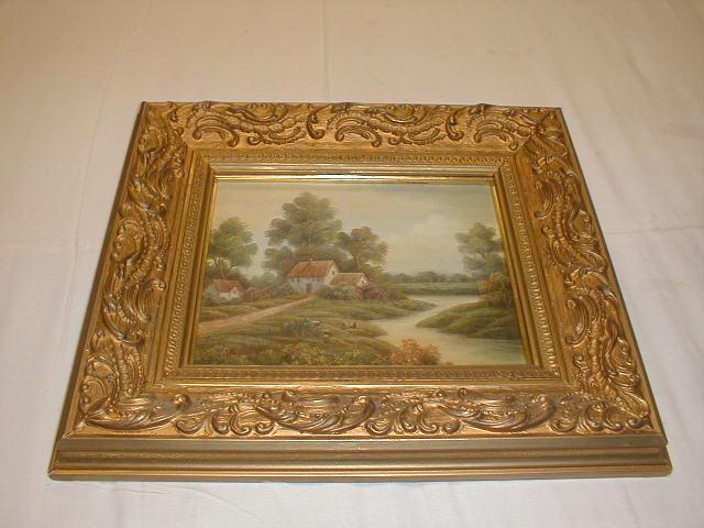 Appraisal: A pair of gilt framed landscapes with cottages and log