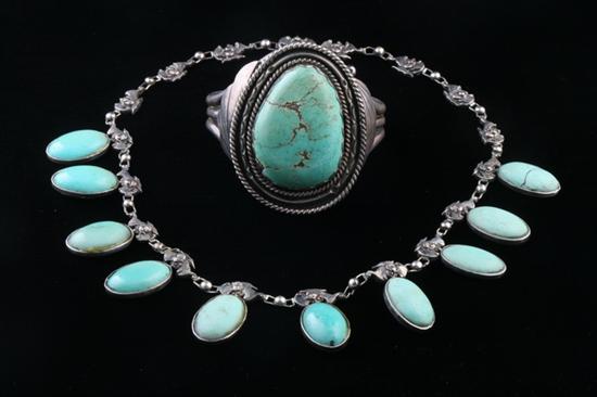 Appraisal: TWO PIECES SILVER AND TURQUOISE JEWELRY Including Native American open-end