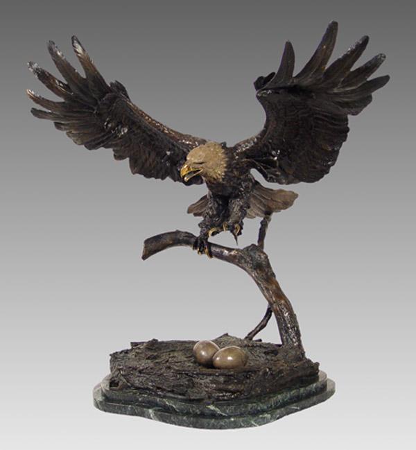 Appraisal: LARGE BRONZE EAGLE LANDING ON NEST Unsigned Eagle landing on