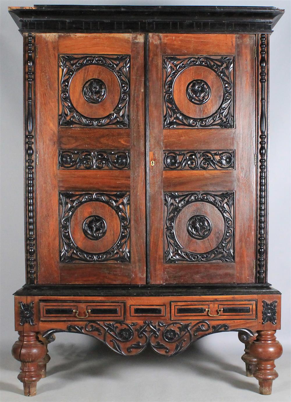 Appraisal: SRI LANKAN COLONIAL ANGLO INDIAN MAHOGANY AND EBONIZED CHEST ON