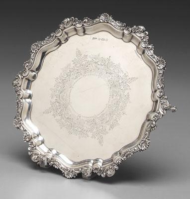 Appraisal: Elkington English silver tray round with scroll shell and foliate