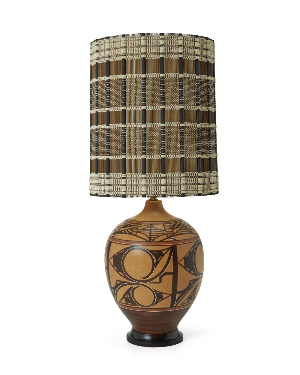 Appraisal: A large modern table lamp with Maria Kipp shade Mid-