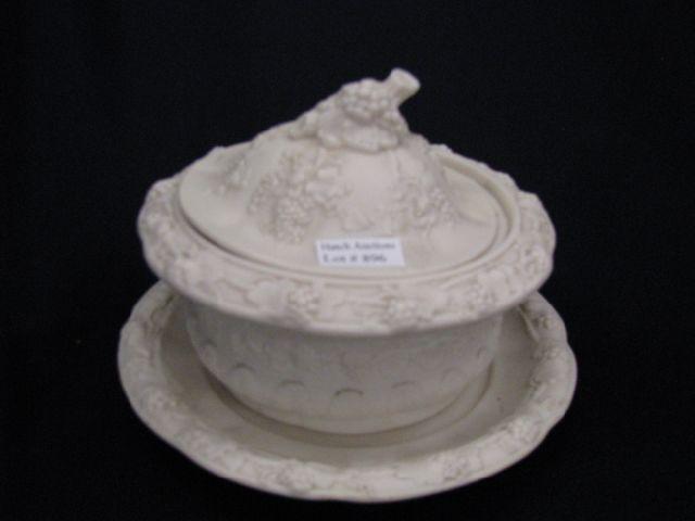 Appraisal: Parian Covered Dish with Underplate raised grape vine th century