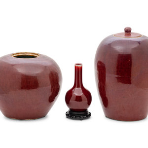 Appraisal: Three Chinese Oxblood Red Glazed Porcelain Articles comprising one jar