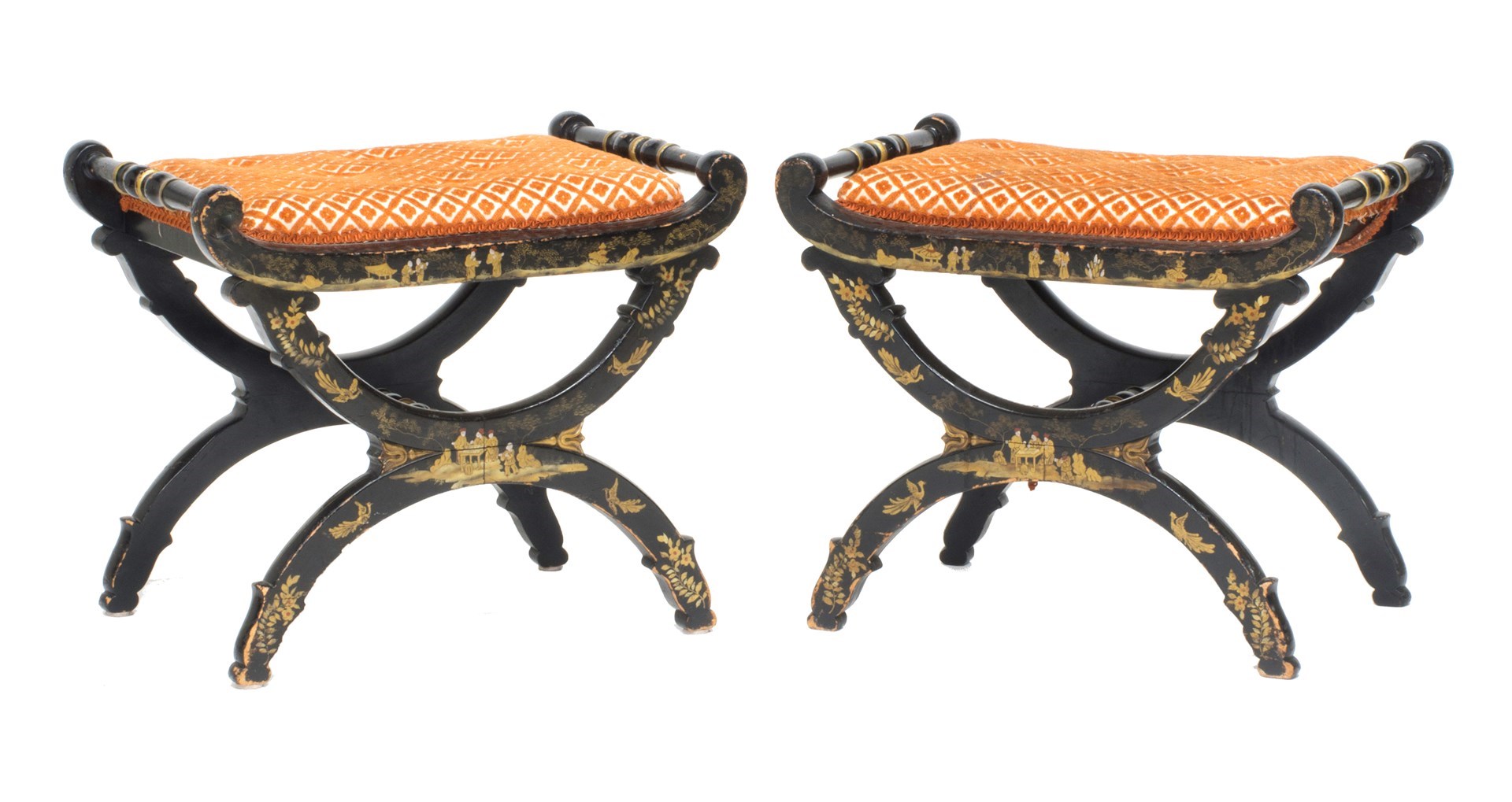 Appraisal: A pair of early th century black lacquer chinoiserie decorated