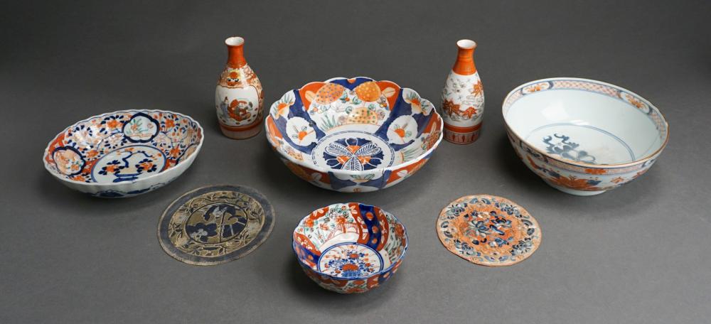 Appraisal: Four Japanese Imari Porcelain Bowls and Pair Sake Bottles