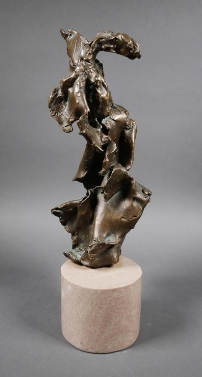 Appraisal: Bronze sculpture on cylindrical marble plinth Measures high overall Appears