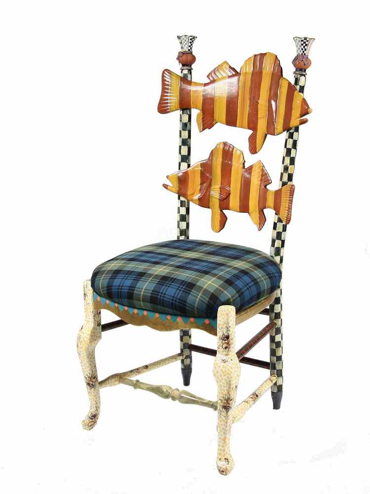 Appraisal: FOLK ART SIDE CHAIR - MacKenzie-Childs sculptural hand painted fish-back