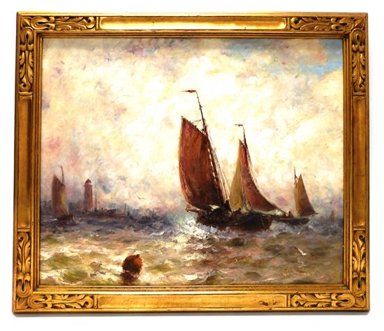 Appraisal: George Bunn American active - oil on canvas depicting sailboats