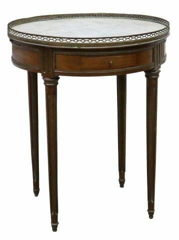 Appraisal: French Louis XVI style marble-top mahogany bouillotte table th c