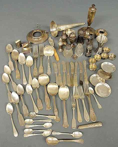 Appraisal: Group of mostly sterling and coin silver flatware tableware etc