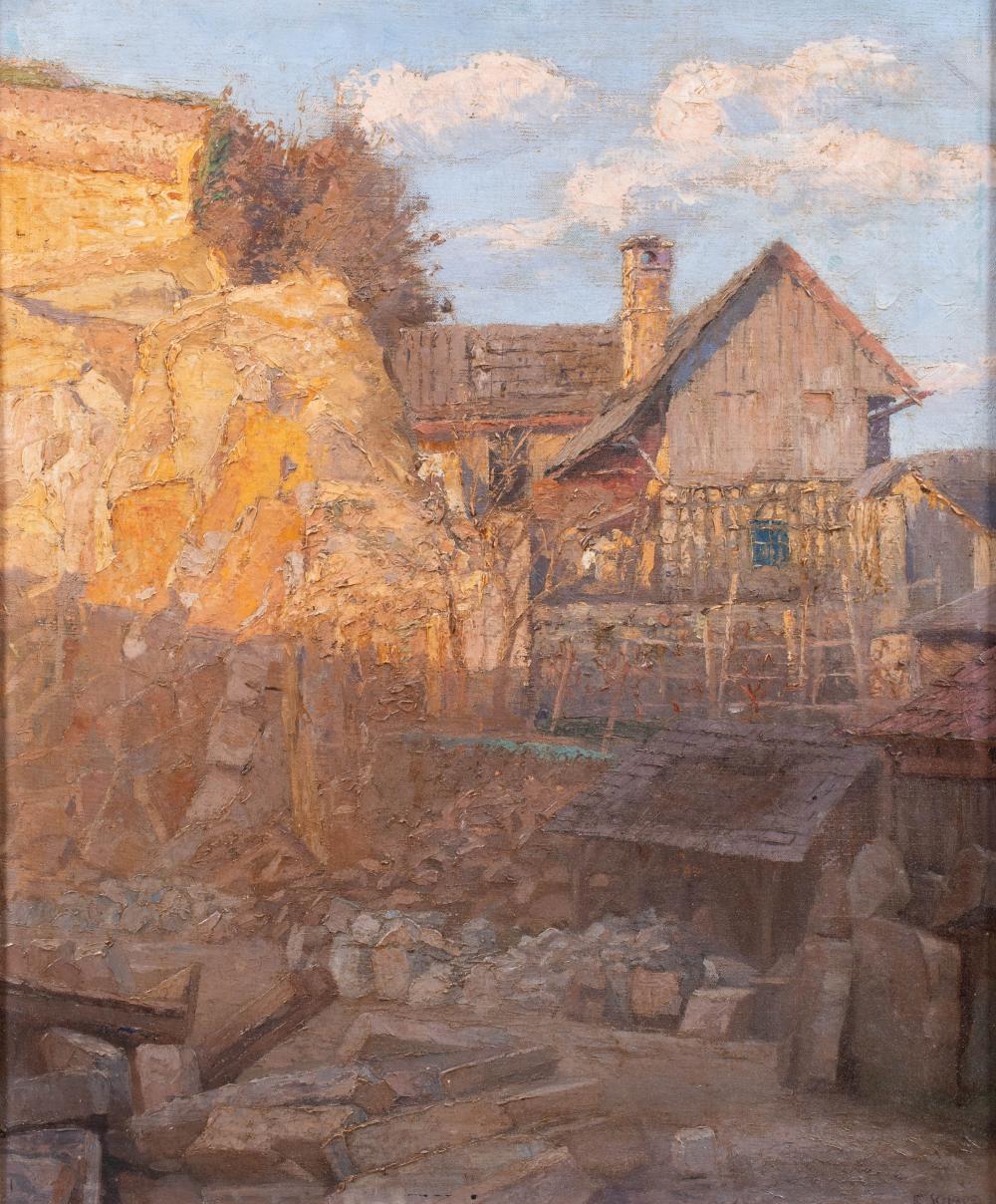 Appraisal: KARL MARTIN SCHADE AUSTRIAN - FARMHOUSE AND YARD Oil on