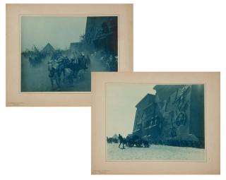 Appraisal: Edward Curtis Egyptian chariot battles and slaves moving a sphinx