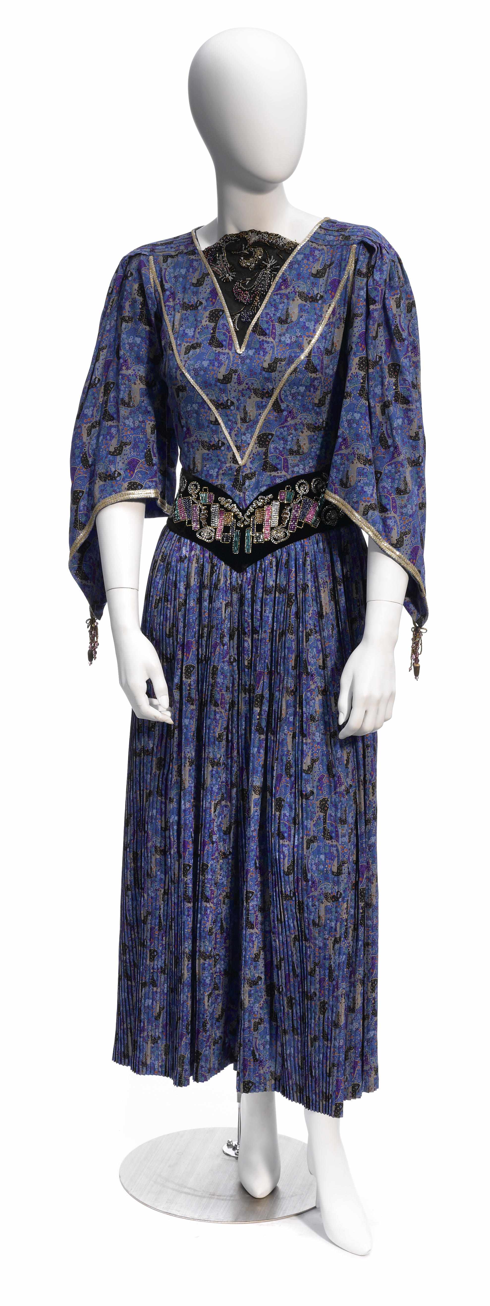 Appraisal: An Emanuel Ungaro blue and gold beaded and ribbon trimmed