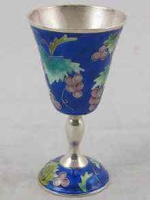 Appraisal: A cloisonne enamelled wine cup tests silver Ht cm wt