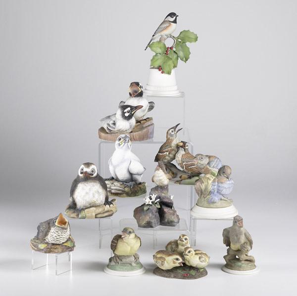 Appraisal: BOEHM PORCELAIN BIRDS Eleven pieces include bluebirds chickadee thrashers goldfinch