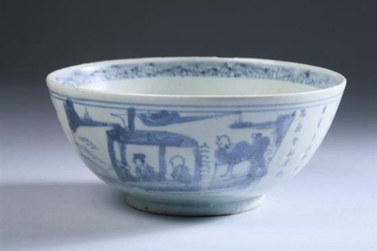 Appraisal: CHINESE BLUE AND WHITE PORCELAIN BOWL Ming Dynasty Figural and