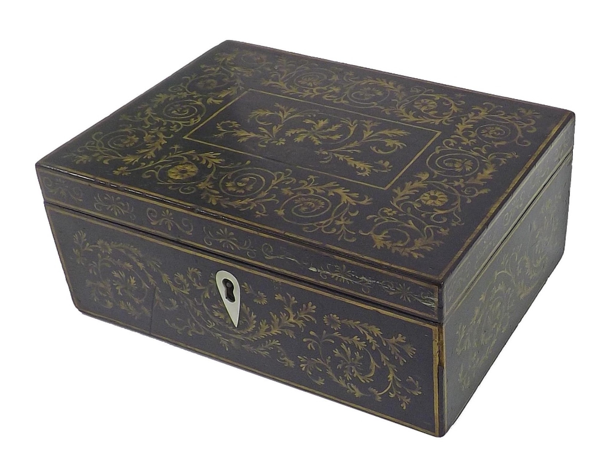 Appraisal: Attractive Regency penwork box decorated with acanthus leaf and flowerheads