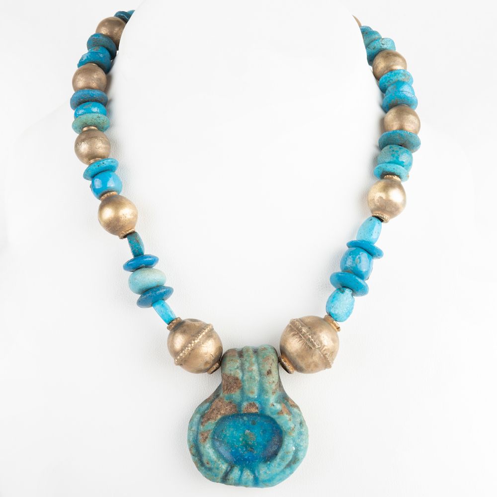 Appraisal: Egyptian Faience Necklace with Amulet Egyptian Faience Necklace with Amulet