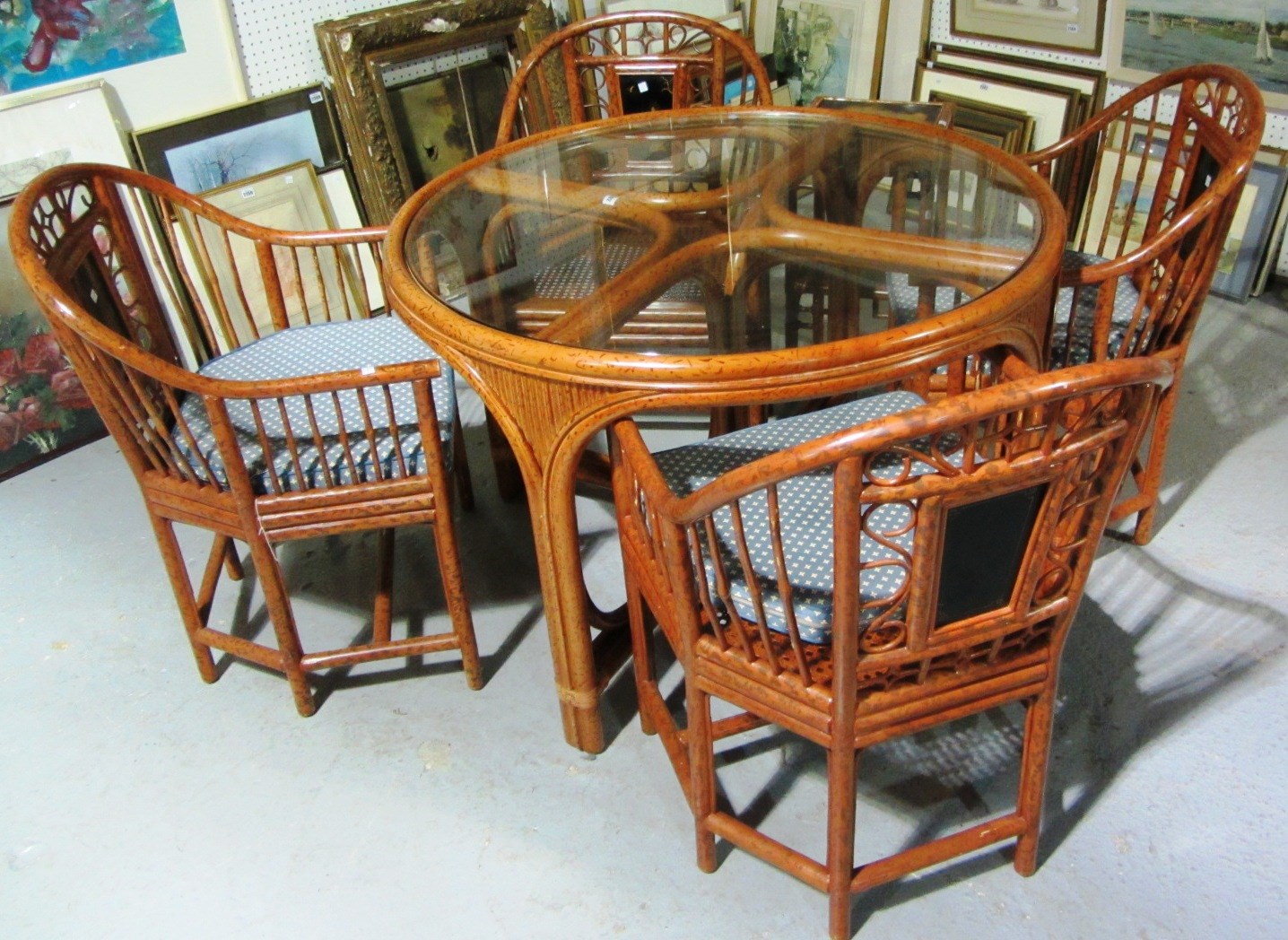 Appraisal: A th century circular cane and glass table and four