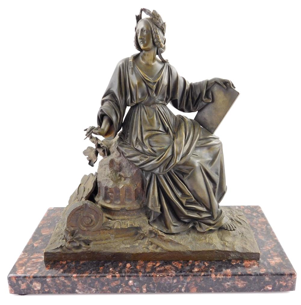 Appraisal: Victorian bronze sculpture of seated woman scribe on detached black