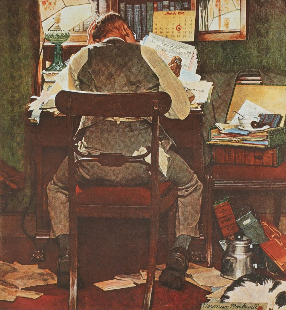 Appraisal: AFTER NORMAN ROCKWELL MAN AT DESKsigned in plate lower right