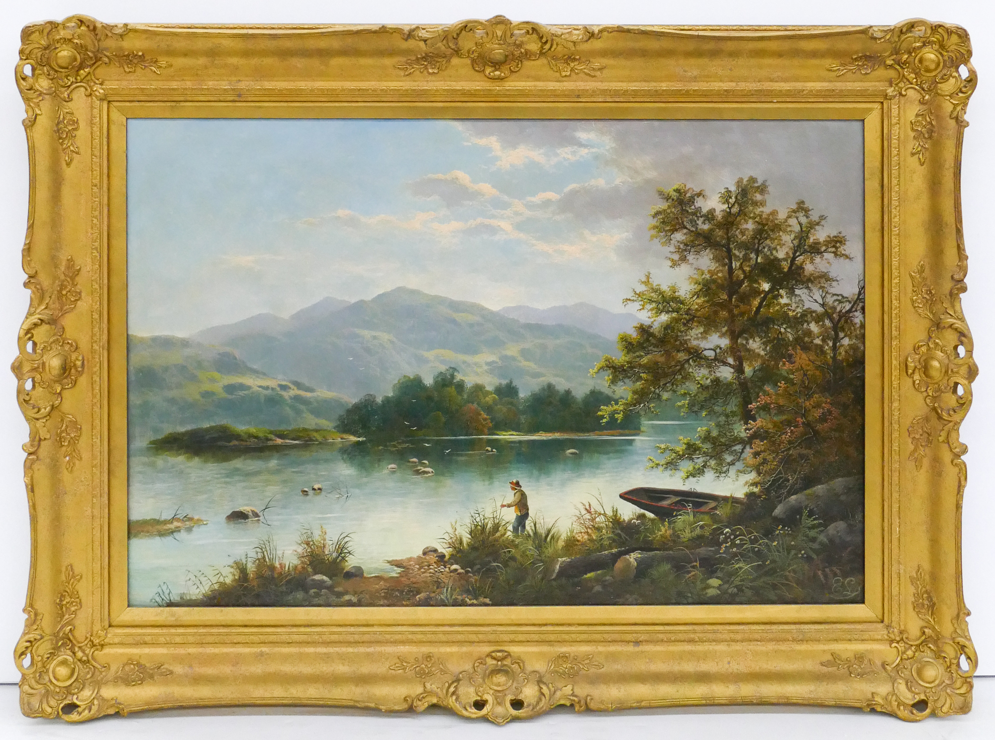 Appraisal: Edgar Longstaffe - England River Landscape with Fisherman Oil on