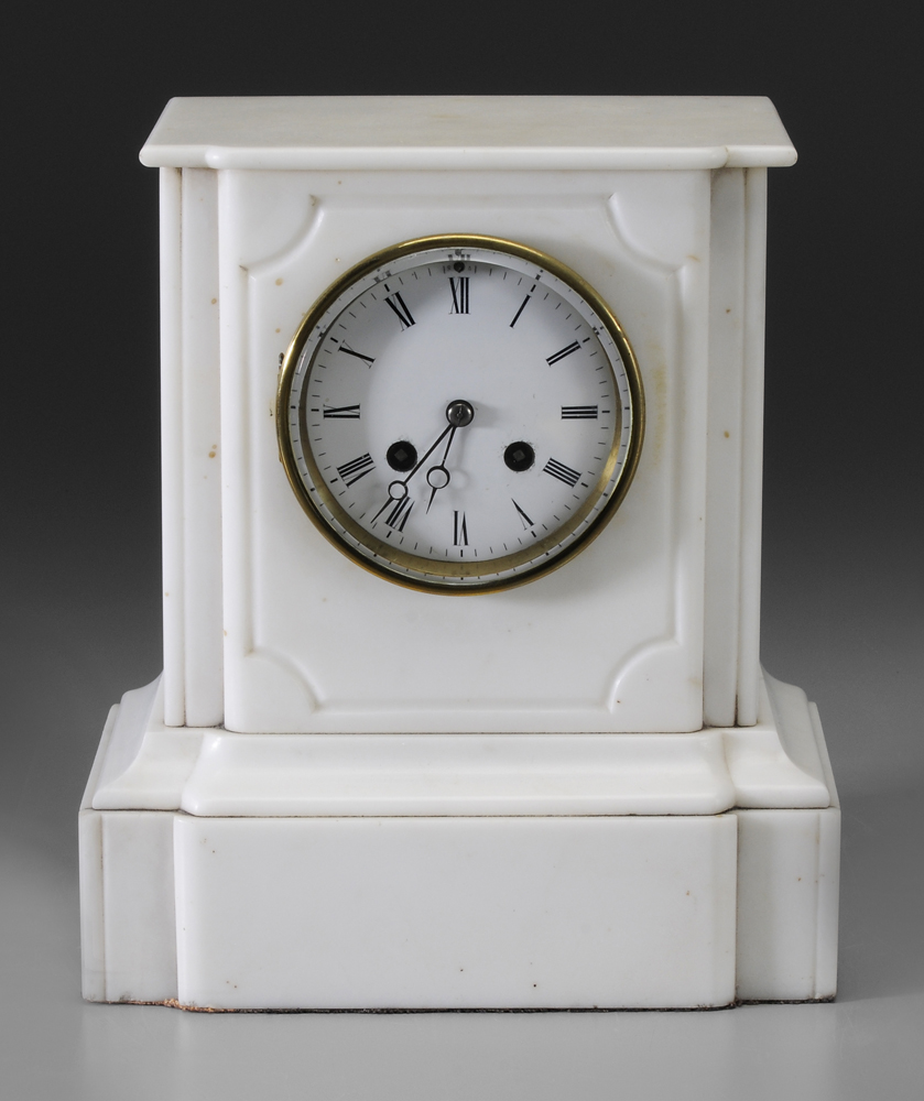 Appraisal: White Marble Shelf Clock French th century brass works marked