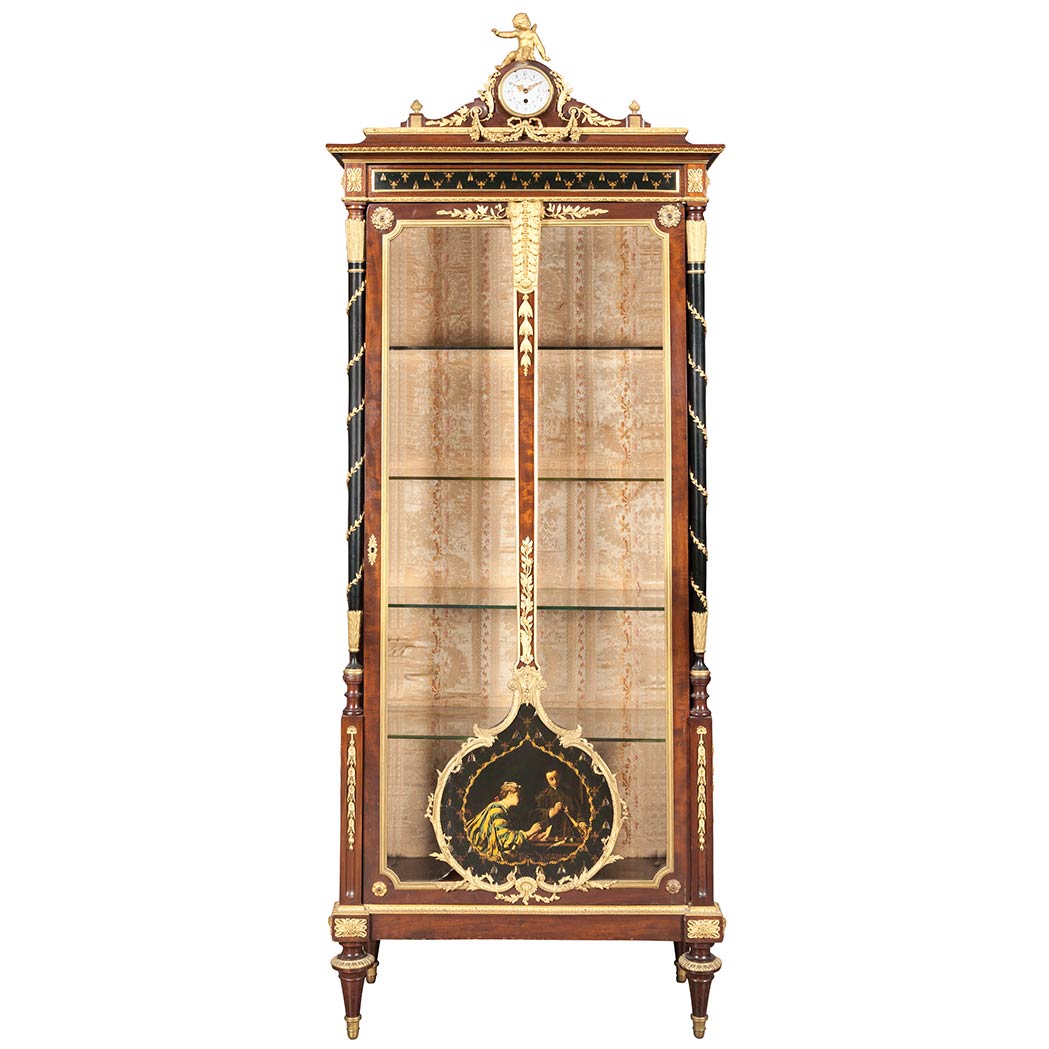 Appraisal: Louis Majorelle Gilt-Bronze Mounted Mahogany Parcel Ebonized and Painted Vitrine