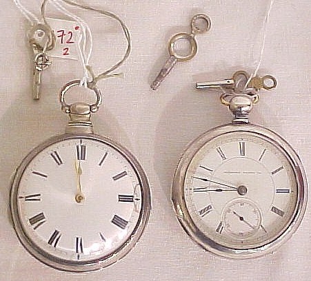 Appraisal: Open pair case watch Fussee watch key wind key set