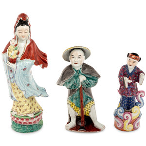 Appraisal: Three Chinese Famille Rose Porcelain Figures the first depicting Guanyin