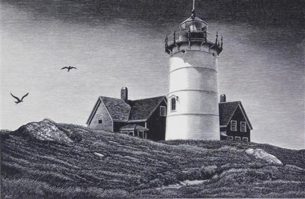 Appraisal: Asa Cheffetz American - Cape Lighthouse Mass wood engraving white