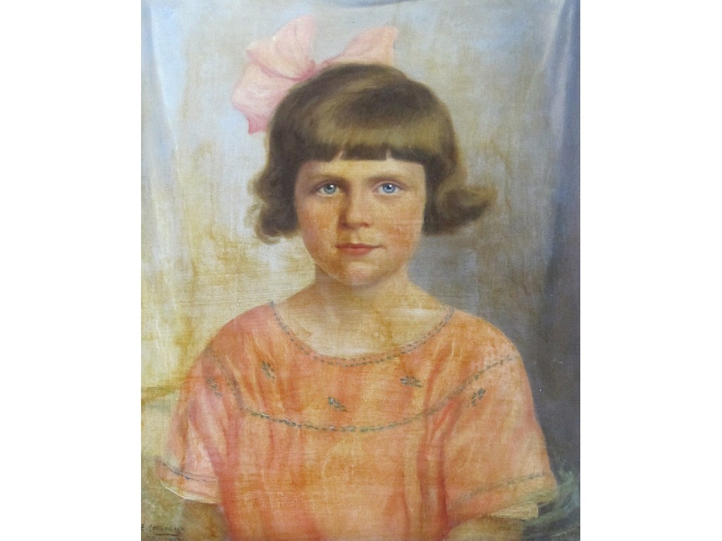 Appraisal: E CRANEIER Oil on canvas portrait of a girl signed