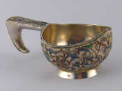 Appraisal: A Russian silver shaded floral cloisonne enamelled kovsh Marks P