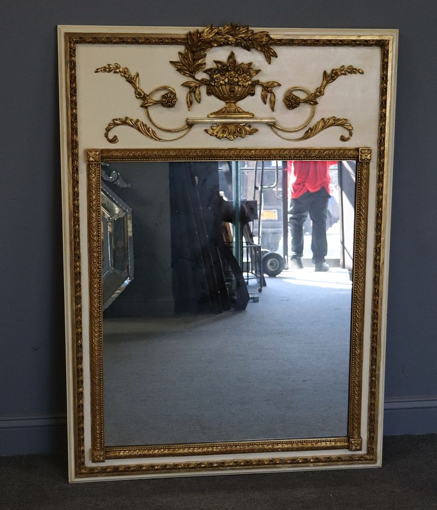 Appraisal: Vintage Carved Gilt And Paint Decorated Trumeau Style Mirror From