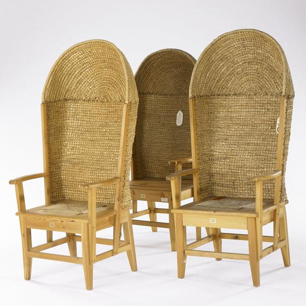 Appraisal: THREE RYE STRAW HOODED CHAIRS th C x x