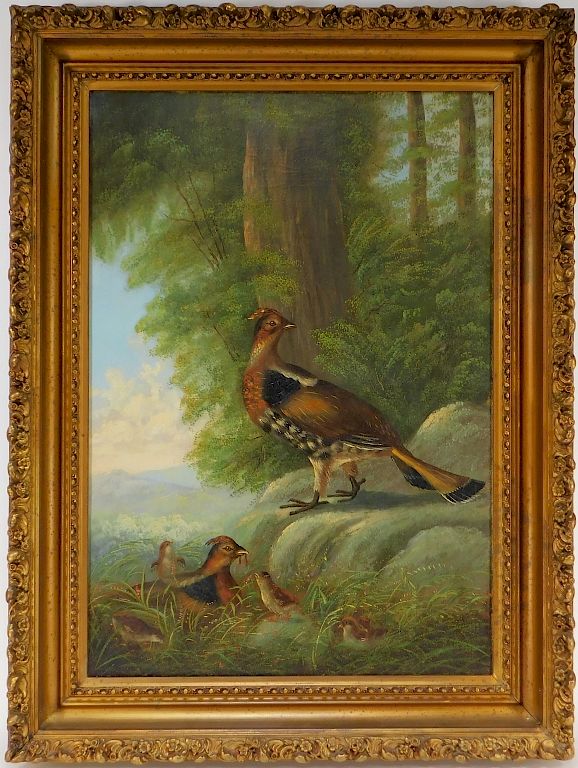 Appraisal: LG C Victorian O C Pheasant Landscape Painting United States