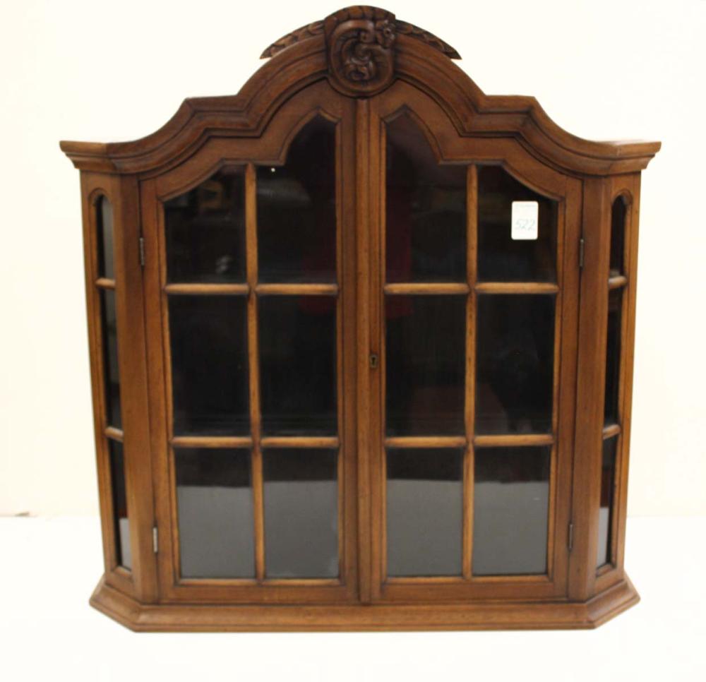 Appraisal: OAK AND MULLIONED GLASS DOOR WALL CABINET th century Flemish