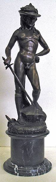 Appraisal: A patinated bronze figure of David after Donatello of recent