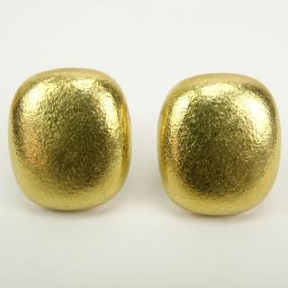 Appraisal: Tiffany Co K Yellow Gold Textured Square Button Earrings Signed