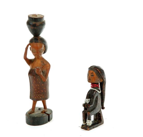 Appraisal: TWO CARVINGS Angola - wood polychrome and glass beads Seated