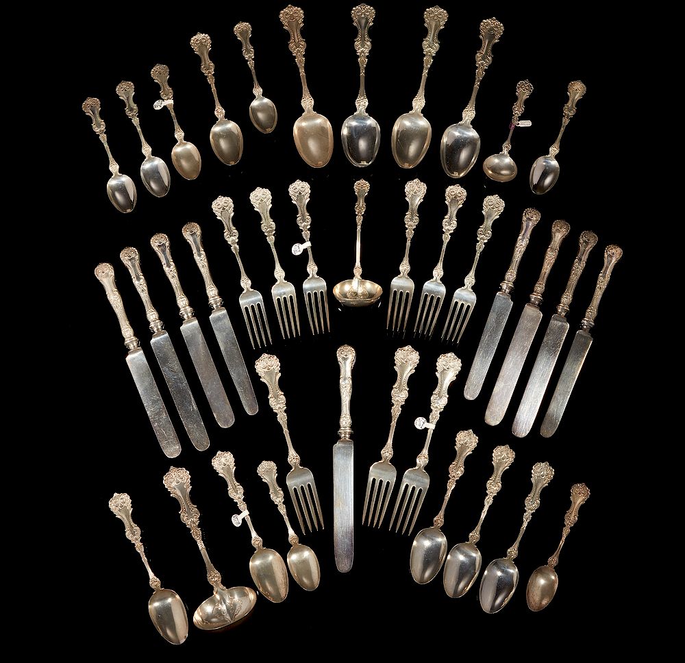 Appraisal: Whiting Sterling Silver Flatware Pompadour Pattern Whiting sterling silver flatware