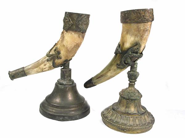 Appraisal: Two brass mounted horn cups height of tallest in