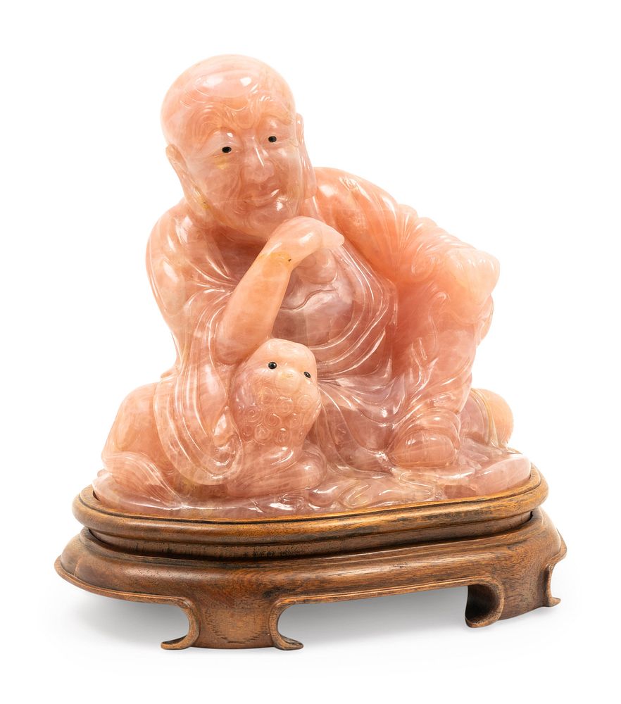 Appraisal: A Chinese Carved Rose Quartz Figure of a Luohan Height