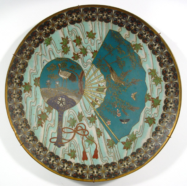 Appraisal: Oriental brass cloisonne plate enamelled with birds butterflies and a