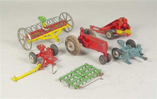 Appraisal: Arcade Toy Co Farm Equipment Circa 's Six cast iron