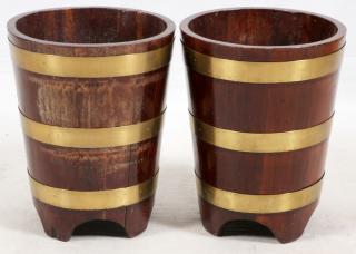 Appraisal: WOOD AND BRASS TINDER BUCKETS PAIR WOOD AND BRASS TINDER